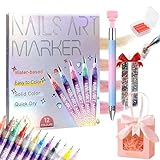 12 Farben 3D Nagellack Stift, Hochwertiges Fineliner-Stift, Milde & hautfreundlich Nail art marker Langlebig Wasserfeste für DIY Nageldesign, Weihnachtsgeschenk für eine Freundin oder Enkelin (SET-2)