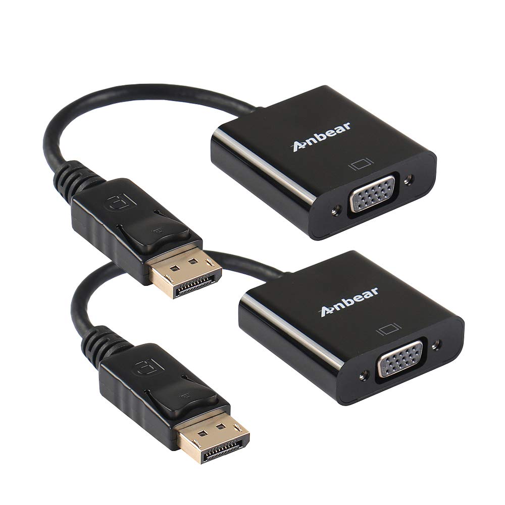 Anbear 2 Pack DisplayPort to VGA Adapter, Gold Plated, Black, 20cm, 1080P@60HZ, 1920x1200, Laptop & PC Compatible
