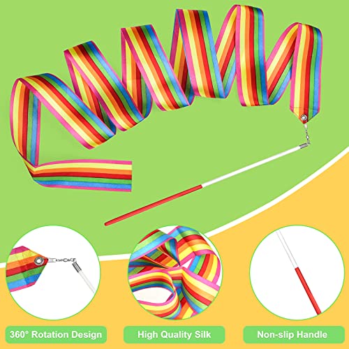 Image of 32 Pieces Dance Ribbons Rhythmic Gymnastics Rainbow Streamers, Kids Artistic Baton Twirling Ribbons with Non-Slip Handle for Dance Party, Talent Shows, Dance Gymnastics, 16 Colors