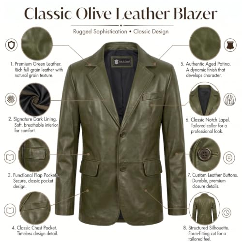 Image of Isaac & David Chicago Lambskin Genuine Casual Wear Leather Blazer Sport Coat Classic Button Closure for Men 2 Button Coat