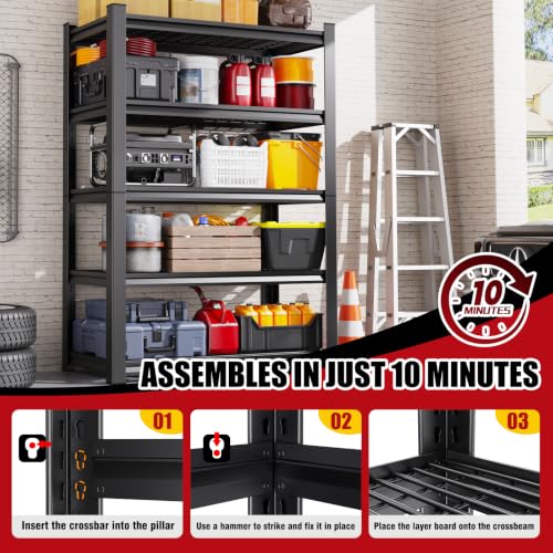 Image of Set of 3 71 inchH Garage Shelving - 2500LBS 5-Tier Storage Shelves, Adjustable Heavy Duty Metal Shelving Unit and Storage Large Wire Rack, Utility Steel Shelf for Shop Warehouse Industrial 71 inchx35 inchx16 inch