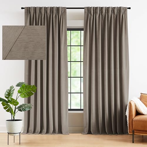 Kayne Studio Tan Velvet Pinch Pleated Curtains,95 Inch Long Room Darkening Soundproof Thermal...