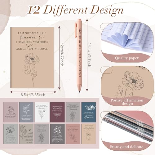 Image of Mooliwe 24 Pcs Positive Affirmation Gift Set Gratitude Notebooks with Pens Small Bags Motivational Encouragement Notepads Daily Affirmations Journal for Women Stress Relief Self Care (Minimalist)