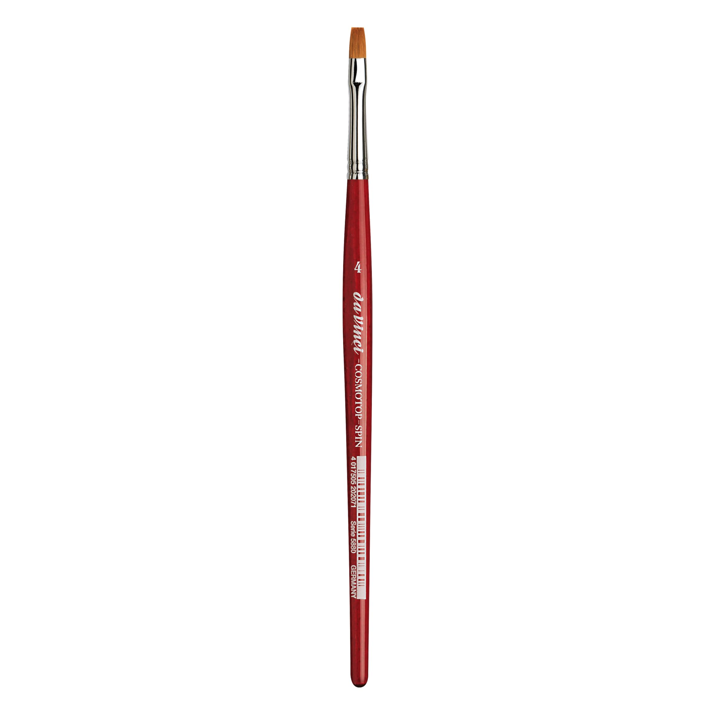 da Vinci Watercolor Series 5880 CosmoTop Spin Paint Brush, Flat Synthetic with Red Handle, Size 4 (5880-04)