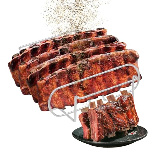 Knowlife Soporte Para Costillas | Estante para Barbacoa de Acero al Carbono,Soporte Para Filetes Barbacoa Cocinar Reposo Cocina Exterior Acampada