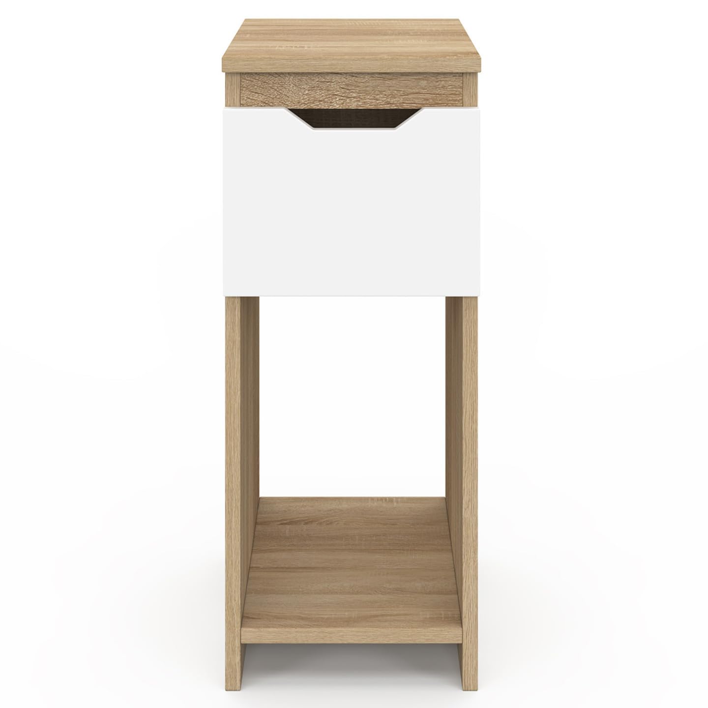 IDMarket - Lot de 2 Tables de Chevet étroites Anouk 1 tiroir avec Niche Bois façon hêtre et Blanc
