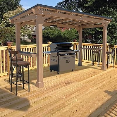 Yardenaler 6 x 13 FT Wooden Grill Gazebo with Sloping Metal Roof, 2 Full Size Grills, BBQ Canopy for Outdoor Patio, Lawn, Garden, Light Mocha Brown