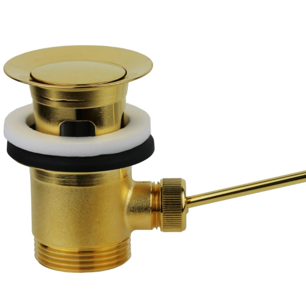 Schläfer 40510110 | Piletta Universale Dorata con Tappo Saltarello in Metallo Pesante per Scarico Lavabo Bagno e Bidet 1"1/4 con Troppopieno. Finitura PVD Oro Lucido