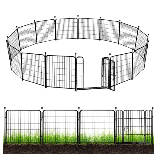 ADAVIN Metal Garden Fence with Gate, 36 in(H) 10 Panels Heavy Duty Iron Animal Barrier Fence, Indoor or Outdoor Dog Playpen, Portable Fencing, No Dig Garden Border Fencing for Yard. Total 22.1 FT(L)