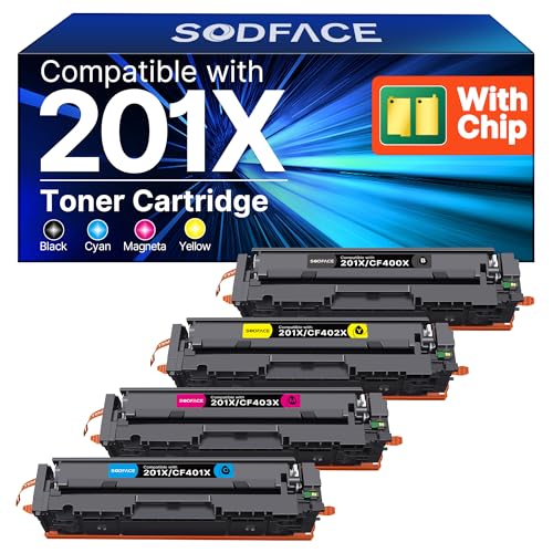 SODFACE 201X 201A Toner Cartridge Compatible for HP M277dw Toner 201X 201A for Color LaserJet Pro MFP M277dw M252dw M277n M274n M252n CF400X CF401X CF402X CF403X (Black Cyan Yellow Magenta 4-Pack)