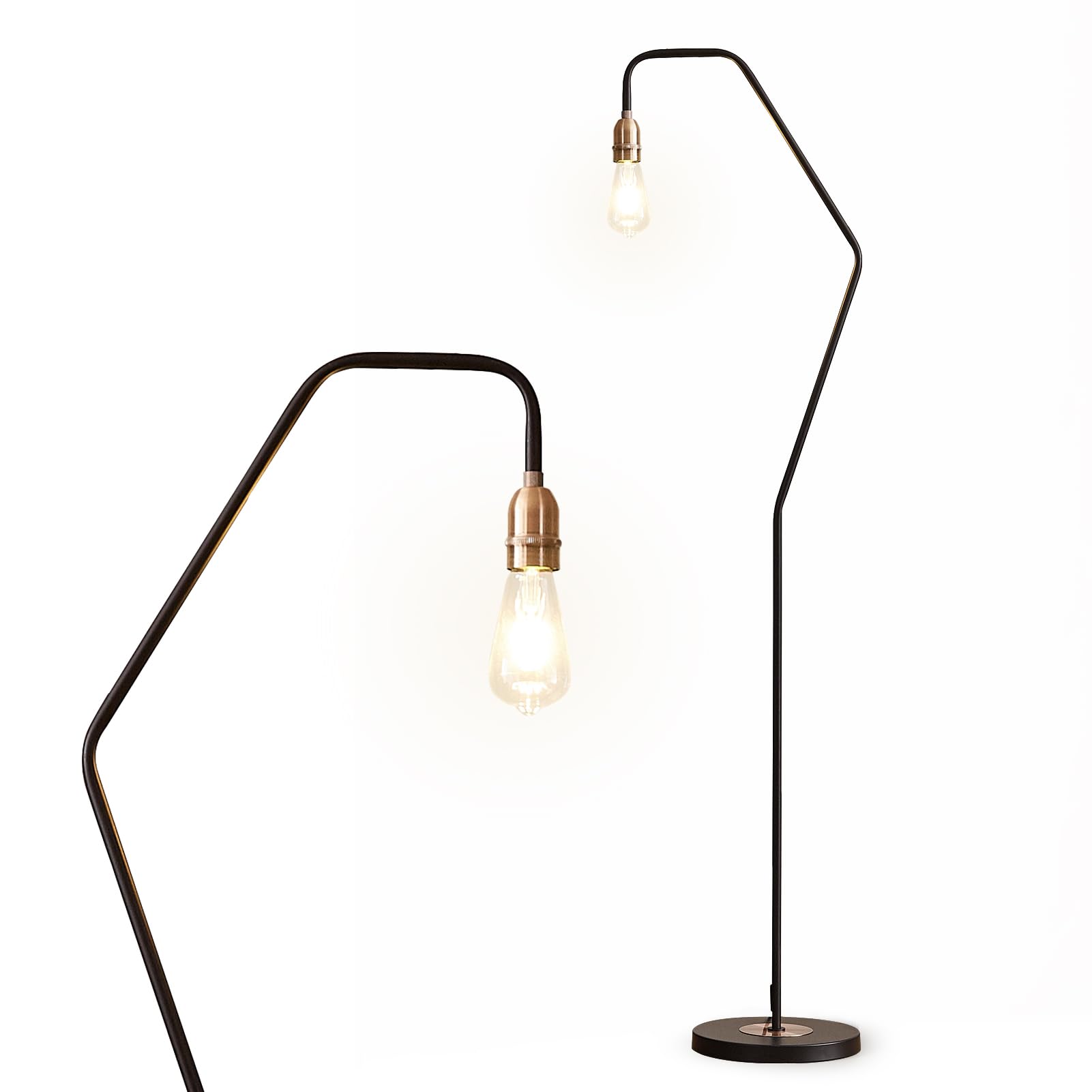 HARPER LIVING Industrial Floor Lamp 1xE27/ES Standing Lamp with On/Off Switch, Black and Copper Finish, Standard Reading Light for Living Room, Bedroom, Hallway, Hotel, B&B (Bulb Not Included)