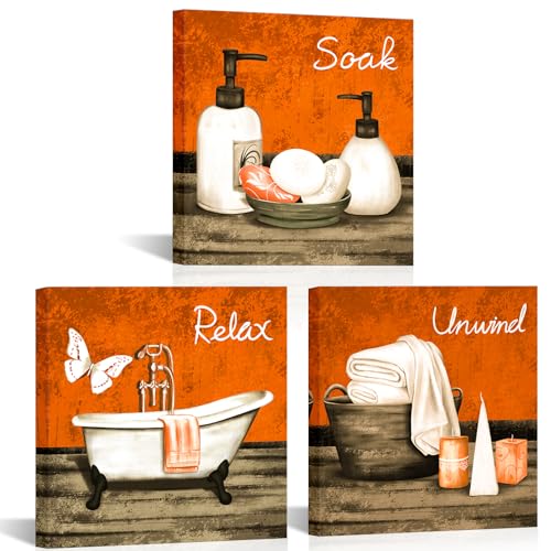 RnnJoile Orange Bathroom Canvas Wall Art Bathtub Spa Pictures Prints