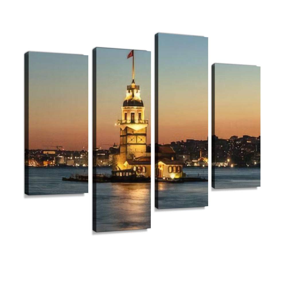 The Maiden's Tower in Istanbul photo Canvas Print Artwork Wall Art Pictures Framed Digital Print Abstract Painting Room Home Office Decor Ready to Hang 4 Panel