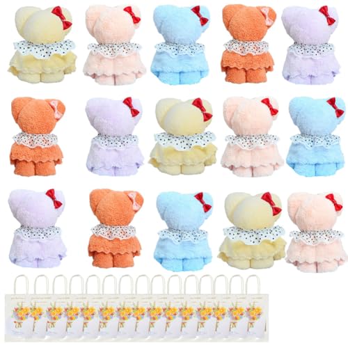 TUYOBI ハンカチ プチギフト 退職 ギフト お礼 個包装 クマ 女性 15個セット 子供 ラッピング済 パールくまさん メッセージカード付き お世話になりました ありがとう 異動 お配り ミニタオル 粗品 景品 お返し 感謝 結婚式 卒園 おまかせ