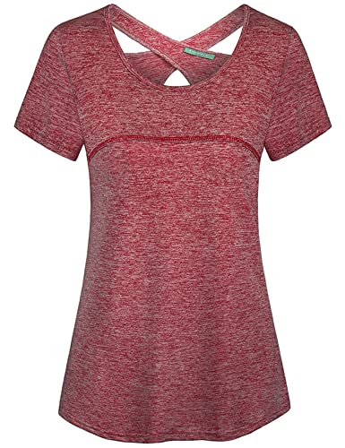 Kimmery Yoga Tops For Women, Ladies Quick Dry Breathable Short Sleeve Scoop Neck Aline Tees Summer Softness Cosy Casual-Cool Gym Outdoor Volleyball Shirt 3Xl Red #TOP18