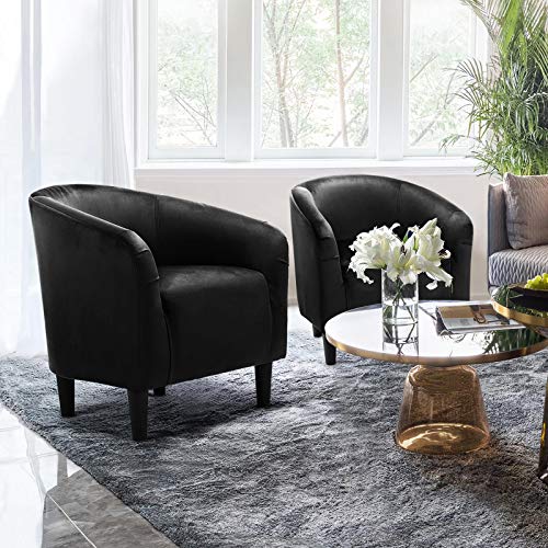Topeakmart Velvet Accent Chair, Comfy And Modern Velvet Club Chair With Armrest And Sturdy Legs For Living Room/Bedroom Study, Matte Black, 2Pcs #TOP1