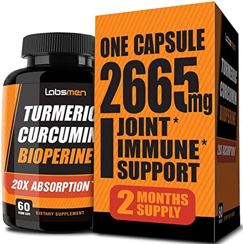 One Vegan Turmeric Curcumin with Black Pepper/Tumeric Curcumin Supplements (Turmeric Capsules) as 20X Max Absorption Joint Support Supplement of 2665mg Curcumin for Joint Health (2-Mons)