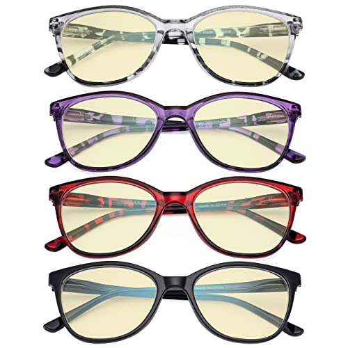 Image of Eyekepper 4 Pack Oversized Blue Light Filter Glasses - Cat Eye Design Computer Reading Glasses for Women Anti Screen Glare Blocking Digital Blue Rays Yellow Tinted +1.50