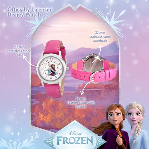 Disney Kids' W001793 "Frozen Elsa and Anna" Stainless Steel Watch with Pink Leather Band3