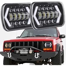Pair H6054 5x7 7X6 LED Headlights Sealed High/Low DRL Beam Compatible with Ford E-100 E-150 E-250 E-350 Bi-colour 7 square lamps. H6054 H5054 H6054LL 69822