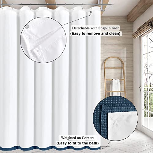 Navy Blue Shower Curtain With Liner Set Ombre Navy Blue And White Waffle Fabric Elegant Modern Heavy Duty Double Layers Hotel Style Decor Blue Shower Curtains For Bathroom, 72X72 #TOP2