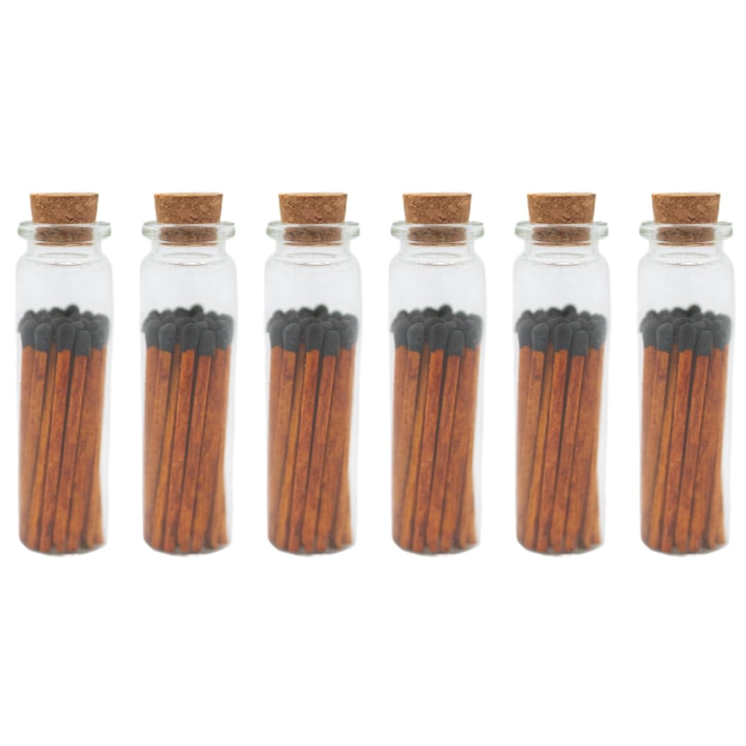 River Birch Decorative Matches in a Bottle with Striker - Cute & Colored Matches - 6 Bottles, Espresso Brown and Black, 120 Matches