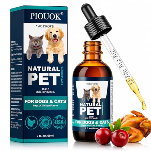 Dogs Vitamins 15 in 1 Cat Vitamins with Glucosamine Cranberry Pet Vitamin and Supplements Helps for Joints Coat Shining Immune System Dog Liquid Multivitamin Promotes Appetite(60ml)