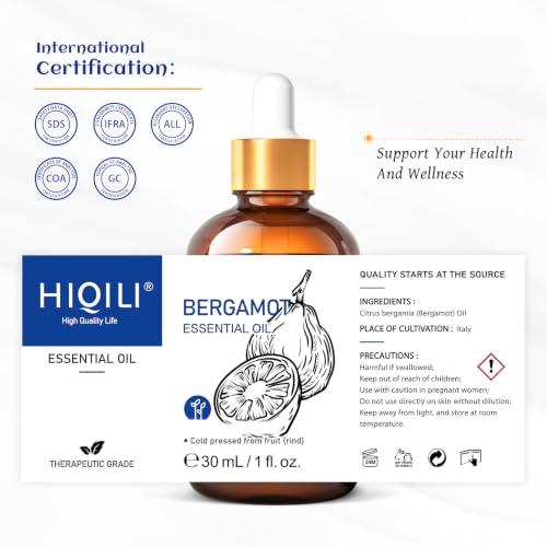 Image of HIQILI Bergamot Essential Oil for Skin, Diffuser & Hair | Creates Soothing and Calming Atmosphere for Home and Office, Calms Your Mind, and Works for Skin, DIY -30mL / 1.01 fl oz