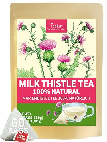 TeeLux Mariendistel Tee Beutel 60 Stück Vegan Rein Natürliche Mariendistelsamen Koffeinfreier Kräutertee Biologisch Abbaubare Teebeutel