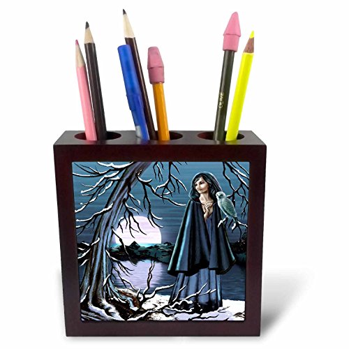 3dRose LLC this Design Features A Portrait of A Woman and The Snowy Owl She befriends 5-Inch Tile Pen Holder