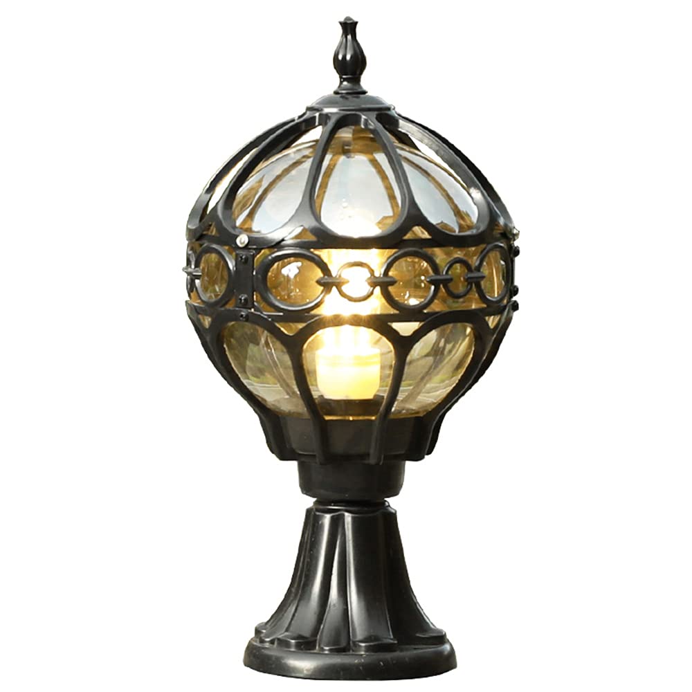 Mengjay Trade Antique Lampe Pilier Exterieur,Étanche Jardin Lampadaire Extérieur Rétro Lampe Pilier Portail Lampe De Chemin Sentier Terrasses Patio Cour Lampes De Poteau,Noir