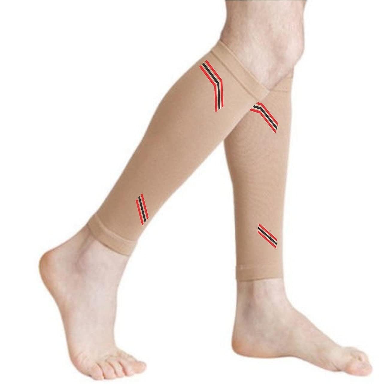 NEVER QUIT Calf Compression Cuffs (Pair) for Men and Women - Leg and Calf Support, for Pimples, Varicose Veins, Pain Relief, Great for Running, Nurses, Travel (20-30 Mmhg) (Beige) (B0CGNPTYMF) Amazon Price History, Amazon Price Tracker