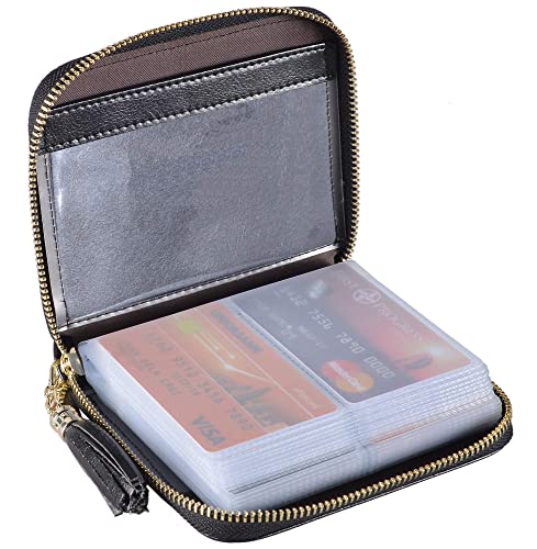 Image of Womens Credit Card Wallet RFID Small Leather ID Card Holder Case (40 Card Slots - Black)