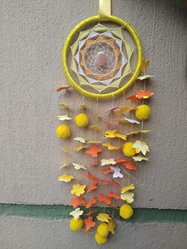 Fluttering Yellow Butterflies Chandelier Dreamcatcher Nursery Mobile for Room Decor (L*B = 20 * 7 inches)