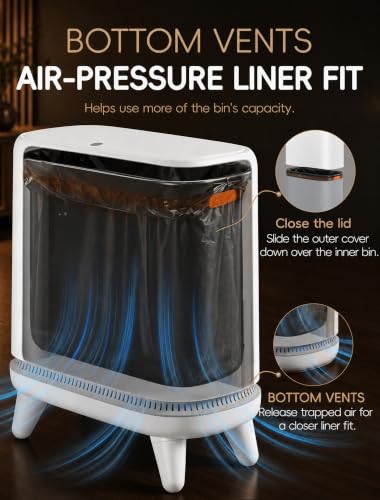Image of Small Bathroom Trash Can with Lid, Dog Proof Slim Press Top Garbage Can, White Plastic Narrow Waste Basket, for Bathroom Bedroom Office Raised Legs 4.8 Gal with 5 Roll 75 Trash Bags