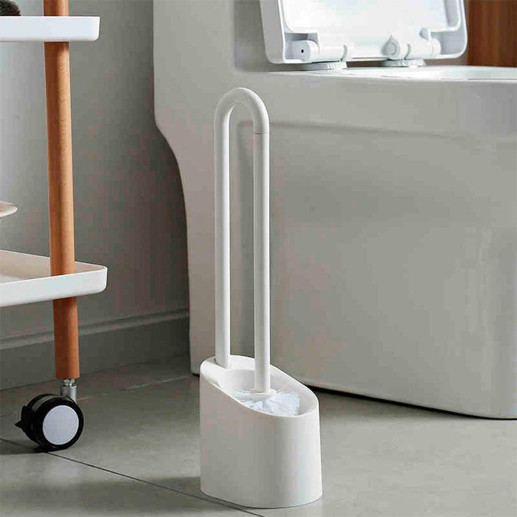 Set di scopino e supporto per WC con manico lungo e setole spesse, design salvaspazio per una pulizia profonda e supporto per un'igiene efficiente del bagno