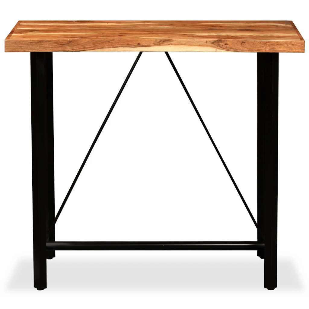 Juego de 5 taburetes de madera maciza de acacia con piel auténtica y estructura de acero, 120 x 60 x 107 cm, 4 taburetes de bar, diseño industrial para comedor, muebles de terraza, balcón