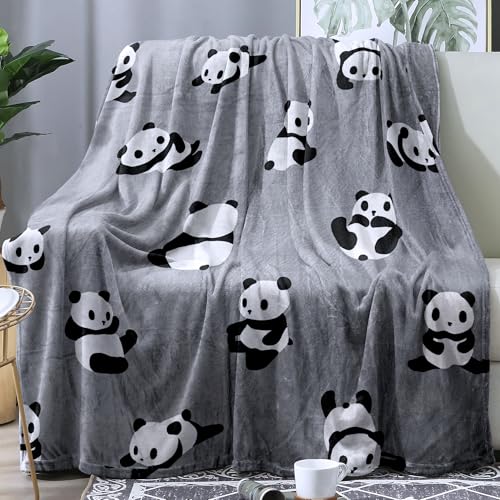 Panda Blanket Super Soft Cozy Blankets Grey Pandas Stuff Pandabear Gifts for Girls Kids Teens Adults Flannel Fleece Blanket Lightweight Cute Panda Accessories (Grey Panda 50 x 60 Inch)