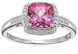 Sterling Silver Cushion Pink Topaz and Diamond Accented Halo Engagement Ring, Size 7
