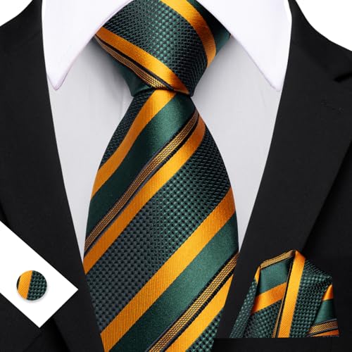 Image of Barry.Wang Mens Tie Set Plaid Check Neckties Formal Business Wedding Luxury Pocket Square Cufflinks