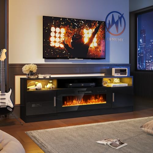 Breezestival 308BK 70 Inch Fireplace Tv Stand With Two Hinged Doors For Tvs Up To 80", Electric Fireplace Entertainment Center thumb #2