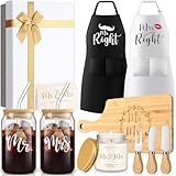 Singhoow 12 Pcs Wedding Gifts for Couples Mrs Always Right Glass Cups Aprons Charcuterie Board Candle Butter Knife Box for Newlywed Bridal Shower Engagement Anniversary His Her