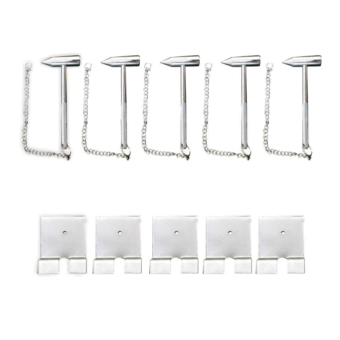 ISP Premium Heavy-Duty Break Glass SS Hammer with Chain Pack of 05 Ideal for Emergency Fire and MCP Box Access With MS Hook Pack of 05 for Hanging SS Chain Professional and Durable