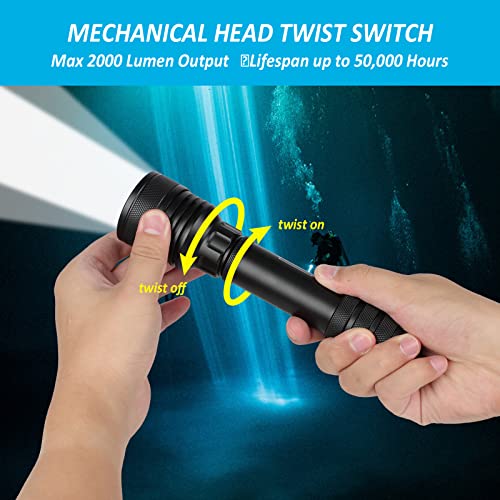 image for Odepro D2000P 2000 Lumen Scuba Diving Light Mechanical Head Twist ON/O