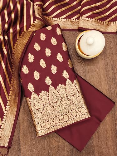 Image of DEVANGI Women's Banarasi Silk Unstitched Salwar Suit Dress Material With Dupatta