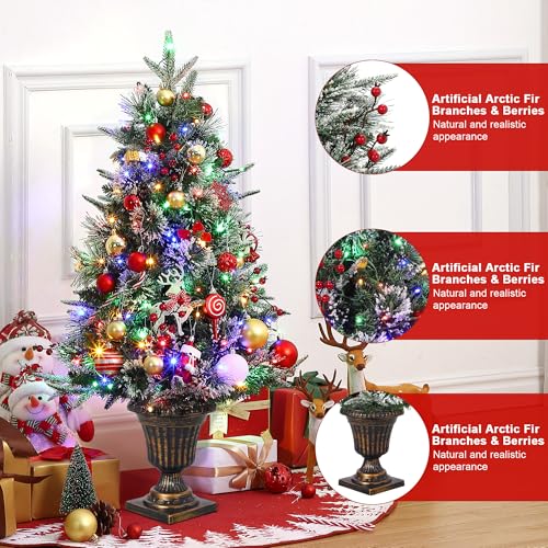 GAOMON 3 Ft Christmas Tree with 78 Multicolor Led Lights, Pre-Lit Artificial Christmas Trees with Potted Base, Snow Flocked, 8 Lighting Modes, Battery Operated, Xmas Tree for Home Decor