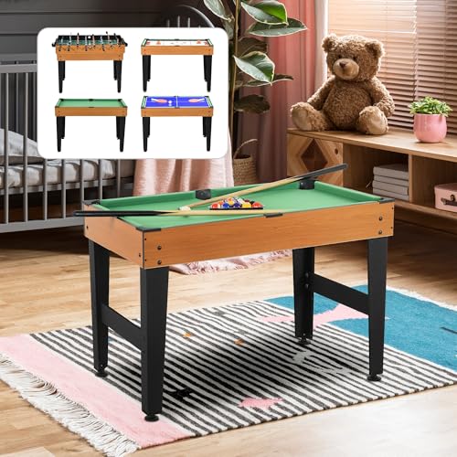HOMCOM Multi Spieltisch 4-in-1-Tisch mit Tischtennis Billardtisch Tischfußball mit Zubehör Multifunktionstisch für Kinder Erwachsene 107 x 61 x 84,5cm Naturholz+Schwarz – Bild 3