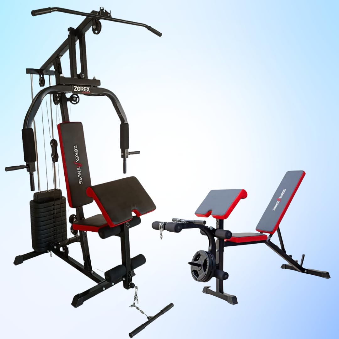Zorex Fitness Home Gym Combo HGZ-1004 Home Gym Machine for Workout, Multiple Function Exercises with ZF-110 Adjustable Preacher Curl Bench Multi Workout Bench