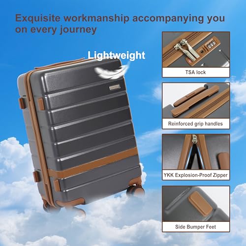 Voytra 5 Piece Luggage Sets, 20' 24' 28' Hardshell Suitcases with TSA Locks Lightweight PC+ABS Spinner Wheel Luggage for Family Vacation & Air Travel Carry On Checked Baggage Set (Gray)