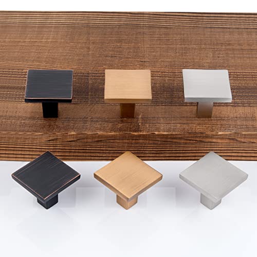 Ycsj 10 Pack Antique Brass Cabinet Hardware Knobs,1.25- Inch(32Mm) Diameter Square Cabinet Drawer Knobs Vintage Brass,Matte Brushed Brass Dressers Knobs(Orange Yellow) #TOP3